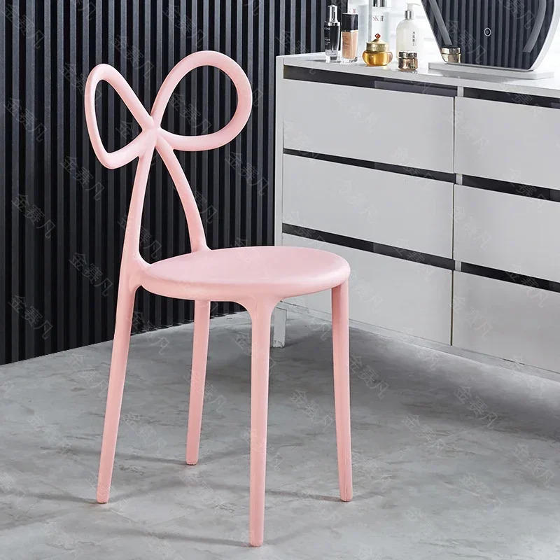 F25 Nordic Thickened Back Chair, Pink Makeup Chair, Bow Design Dining Chair, Durable and Stable Chair for Café Décor