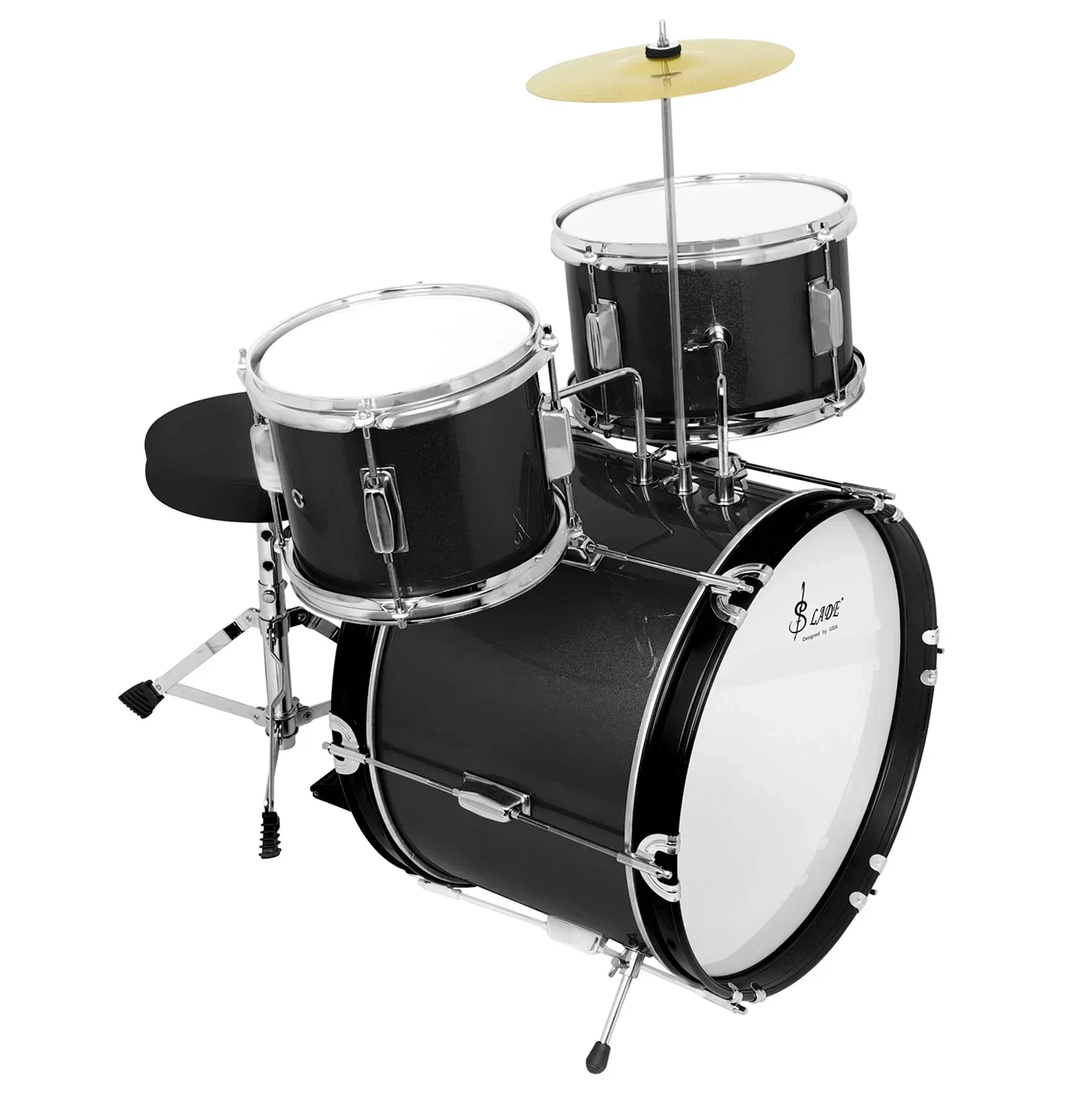 SLADE Drum Set for Kids 3-Piece Jazz Drum Kit for Beginners Adjustable Holder Cymbal Pedal Drumsticks Percussion Instrument