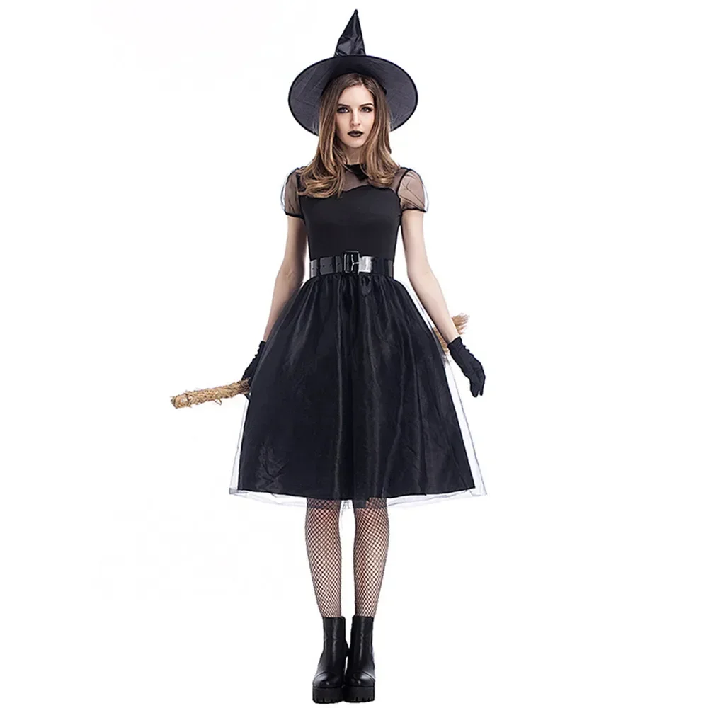 

Black Adult Witch Costume for Halloween Party Magic Moment Cosplay Fancy Crape Dress Women's Gothic Outfit