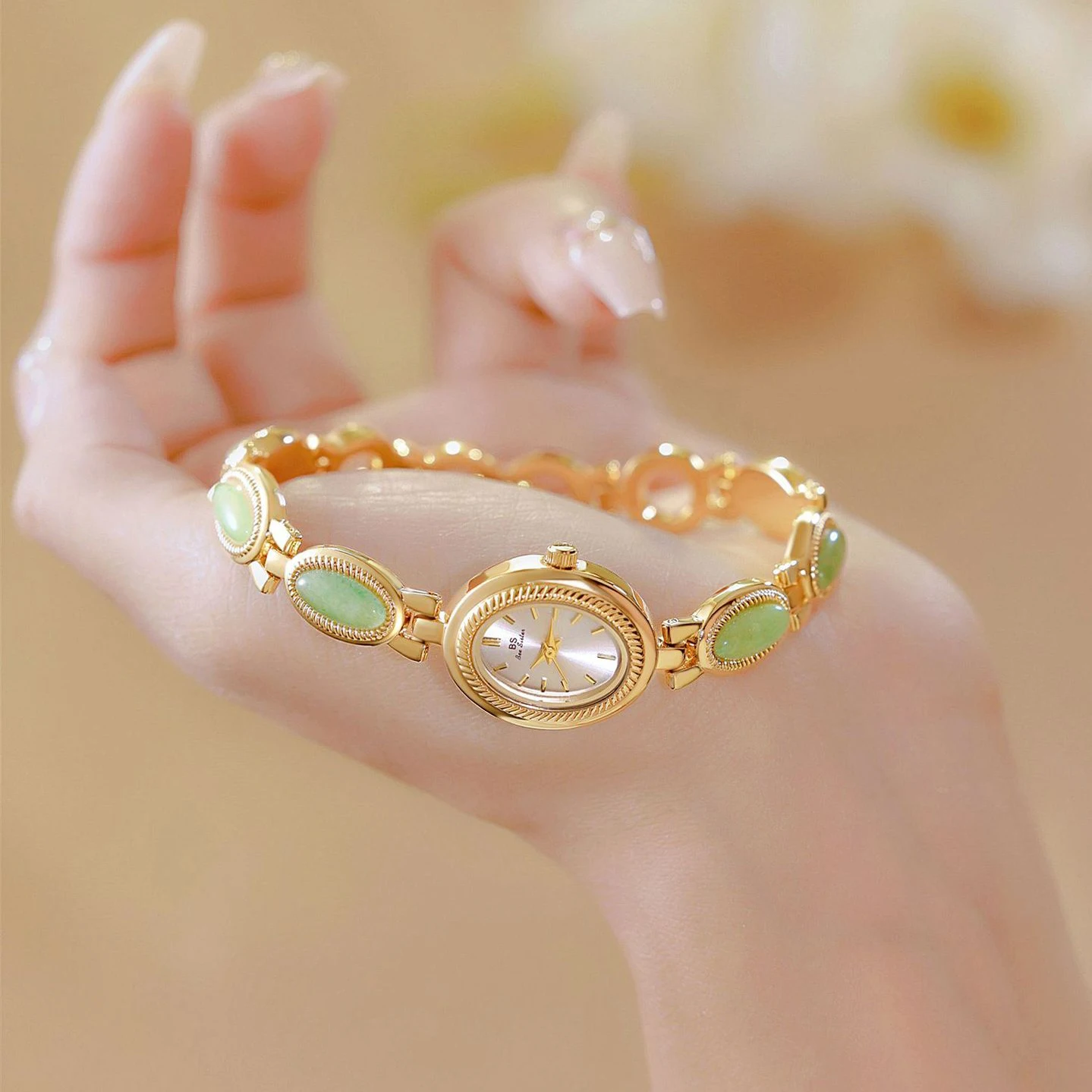 Роскошные брендовые женские часы, кварцевые наручные часы с маленьким овальным циферблатом и нефритовым браслетом, модные ретро-часы для женщин, девочек, подарок