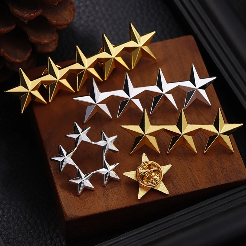 5-Angled Star Badge Fashion Lapel Pins Silver/Gold Plated Metal Star Pin Costume Decorations Brooch for Women Men