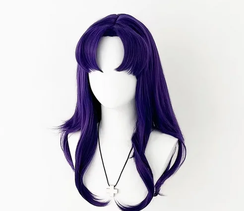 Peluca de Cosplay de Anime Katsuragi púrpura para mujer, lindo cabello largo, pelucas de Cosplay Katsuragi, disfraz Misato, gorra de peluca