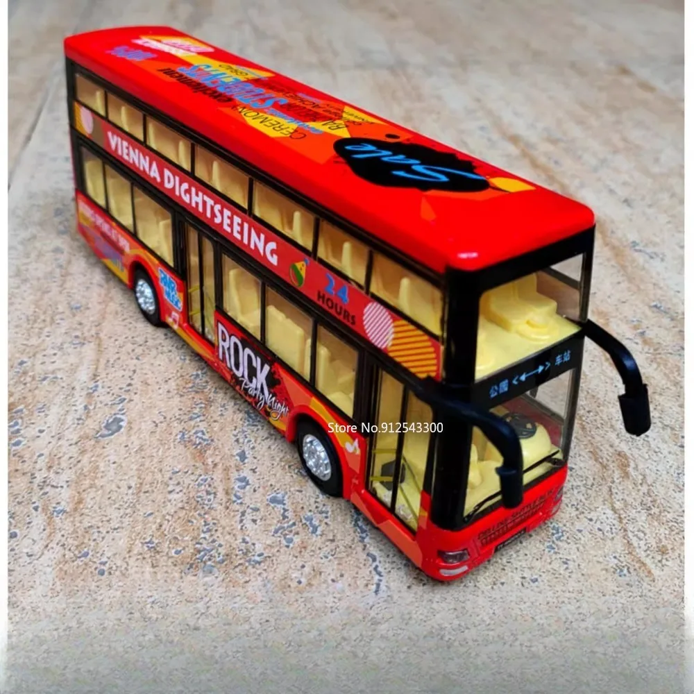 1/36 Scale Double-decker Bus Model Car Toy Alloy Diecasting Simulation Voice Broadcasting Pull Back Truck Models for Kid Present