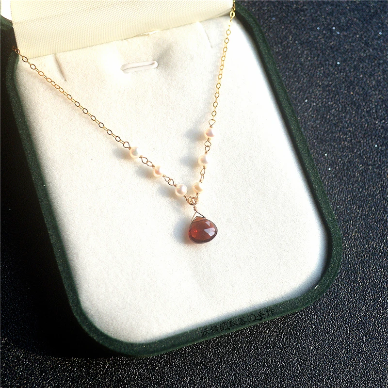 

Lii Ji 14-каратное золото, кулон с жемчугом и гранатом, ожерелье, колье, подвески высокого качества, устойчивые к тускнению ювелирные изделия для женщин