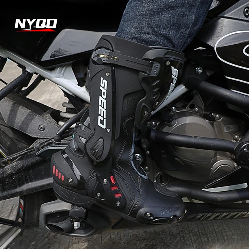 Men's High-Top Motorcycle Riding Boots All-Season Non-Slip Anti-Fall Motorbike Shoes Professional Road Racing Touring Equipment