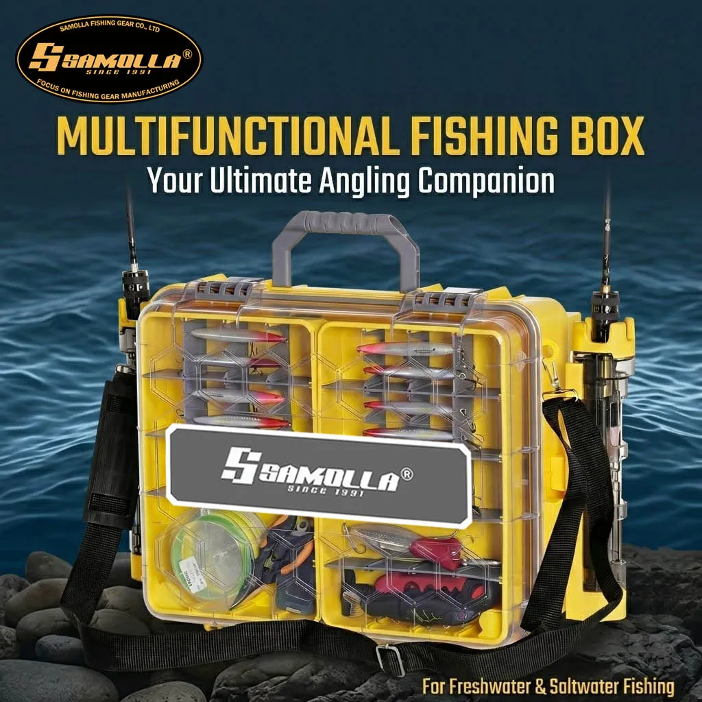 

SAMOLLA Big Fishing Tackle Box - Streamline Fishing with Durable, Versatile Organizer for Lures, Hooks, Baits Large Compartments