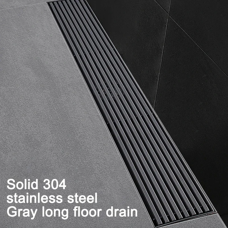 

304 Stainless Steel Thickened Long Floor Drain Anti-odor Bath Shower Drain Large Displacement Waste Filter Drainage 10-100cm