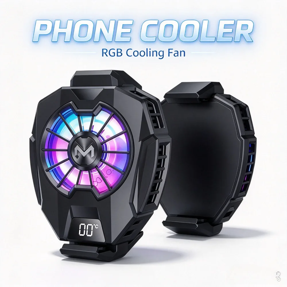 Mobile Gaming Phone Cooler Air Cooling RGB Light Digital Temp Display Back Clip Heat Sink for PUBG COD Mobile Game