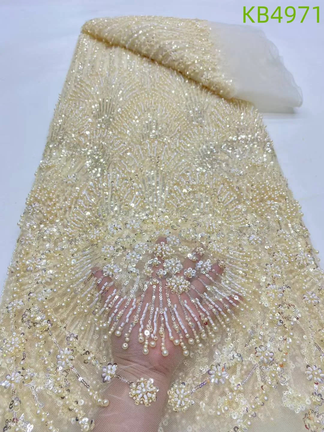 Peals With Sequins Fabrics African Fabric Lace High Quality 2025 Sequence French Mesh Lace Fabrics For Wedding Dress KB4971