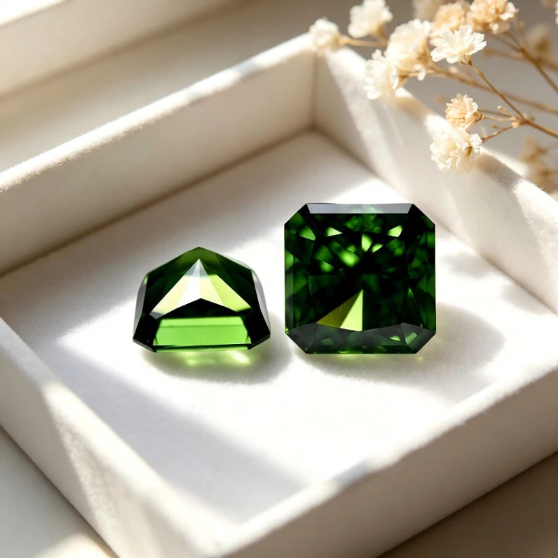 Kubischer Zirkonia, synthetischer Zirkon, grüne Farbe, quadratische Form, CZ 4K-Schliff, 5A+ Qualität, Crushed-Ice-Schliff, hochkarätiger Diamant – Detail 3