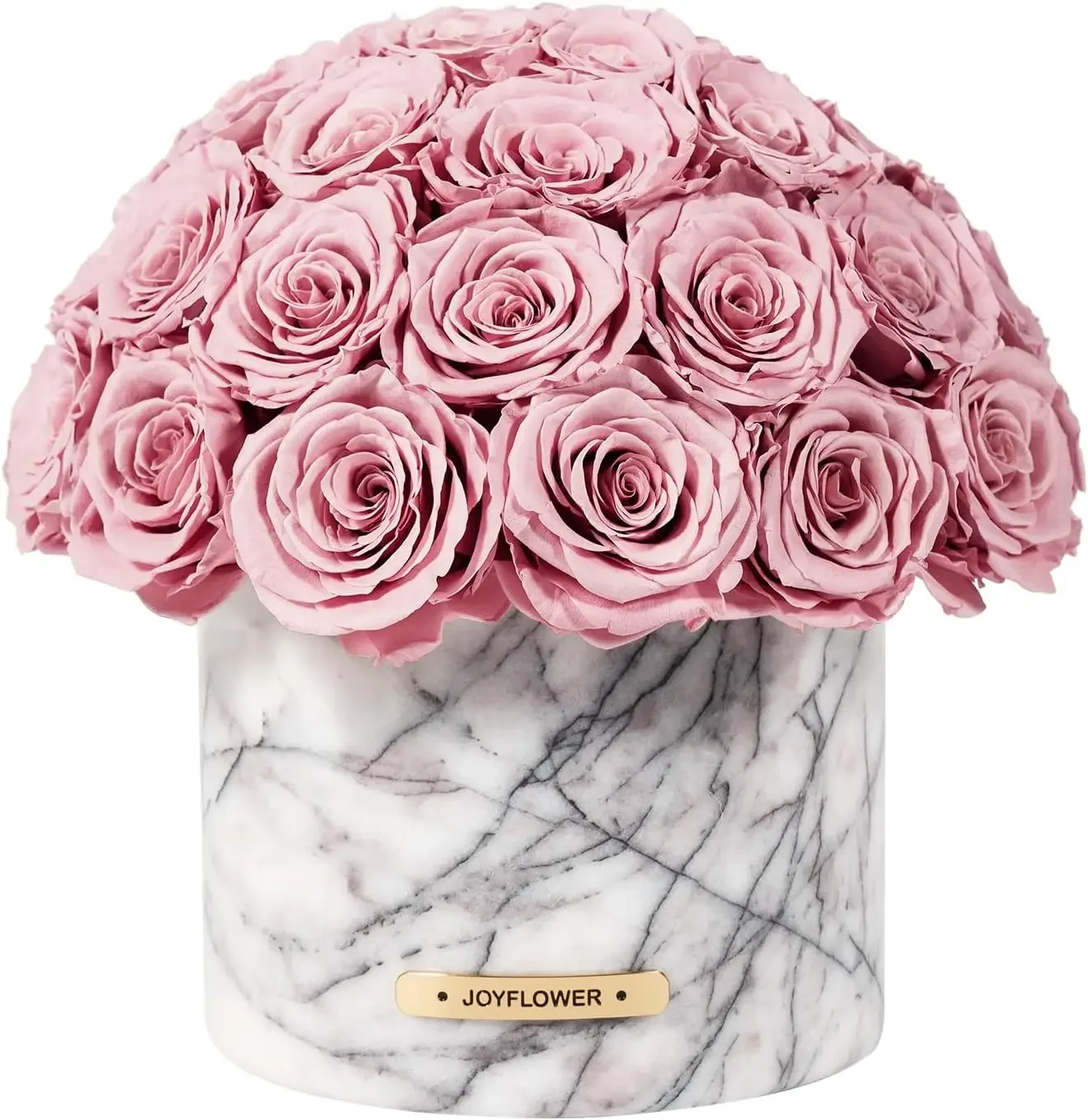 Preserved Flowers in Marble Vase, Snow Plum Marble Vase for Table Centerpiece, Pink Eternal Flower Decorations for Party Home Li