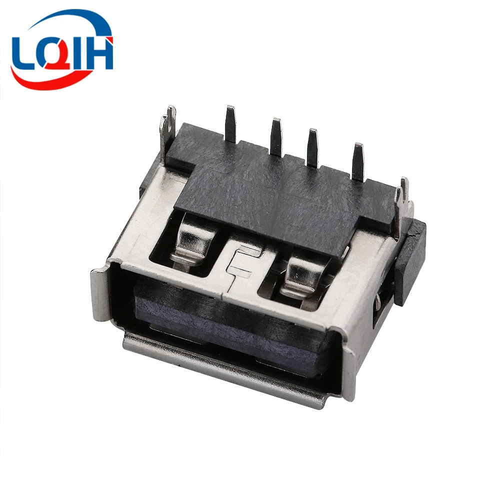 10PCS Short Body USB-AF Female Seat 10.0mm Rear Two Pin Plug-in Board Curling 6.3mm 90 Degrees