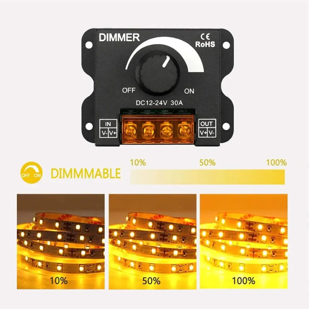 DC 12V-24V ściemniacz LED 30A LED monochromatyczny kontroler PWM cyfrowe bezstopniowe ściemnianie do taśmy lampy jednokolorowa lampa