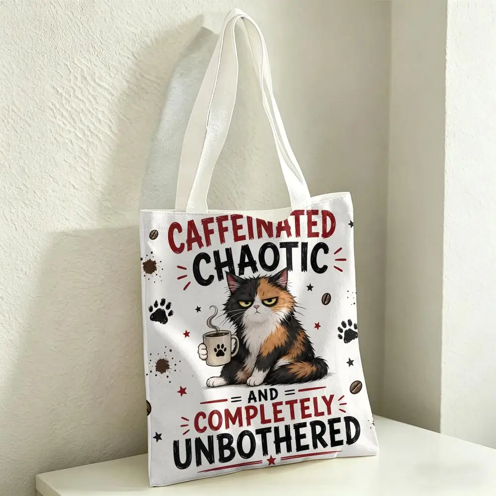 Funny Black Cat Don't Touch Me Storage Bags Canvas Tote Bag Women Large Capacity Reusable Eco Shopping Bag Shoulder Handbag