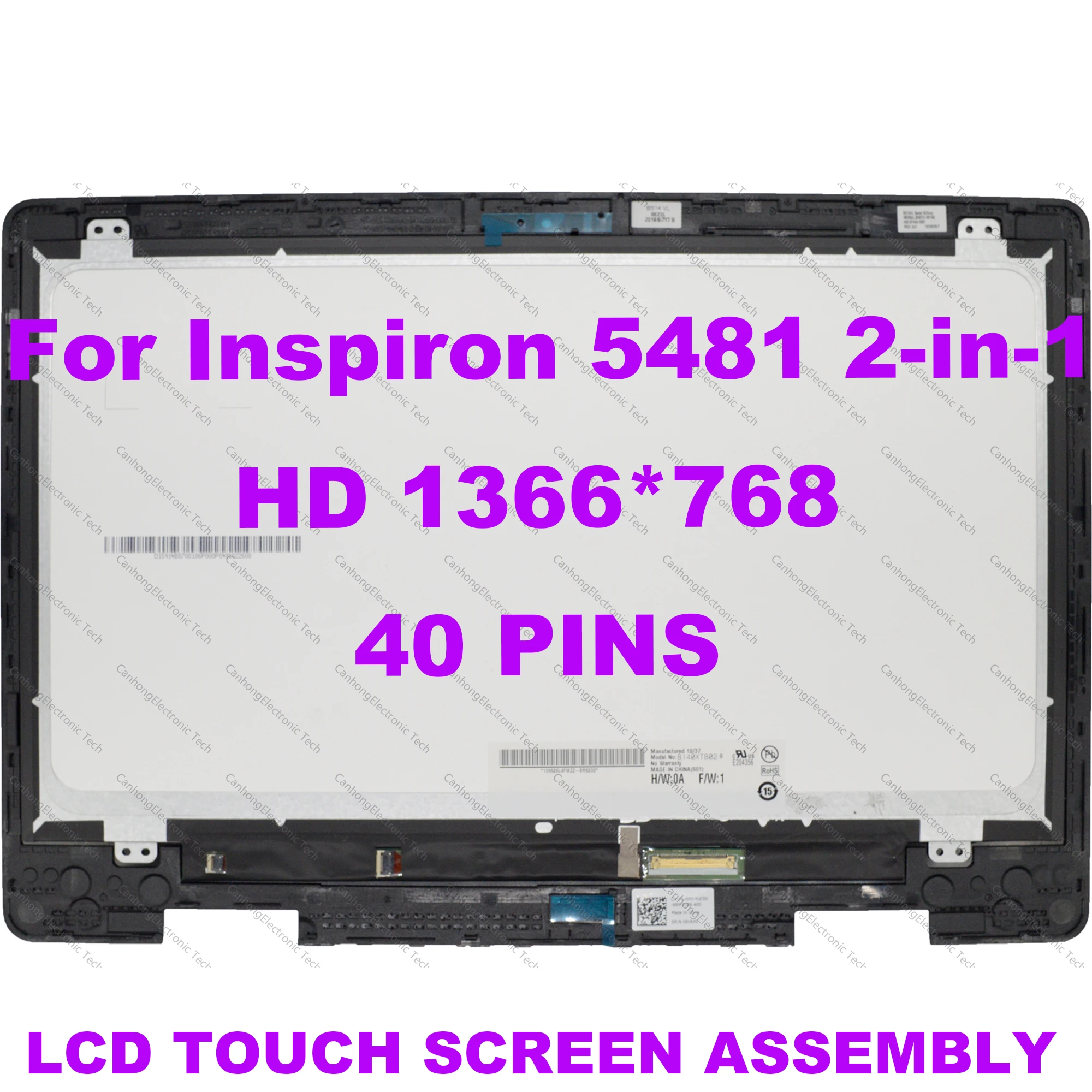 

For Dell Inspiron 14 5481 2-in-1 P93G P93G001 LCD HD Display 14" Touch Screen Assembly With Frame OH5GW1 1366*768