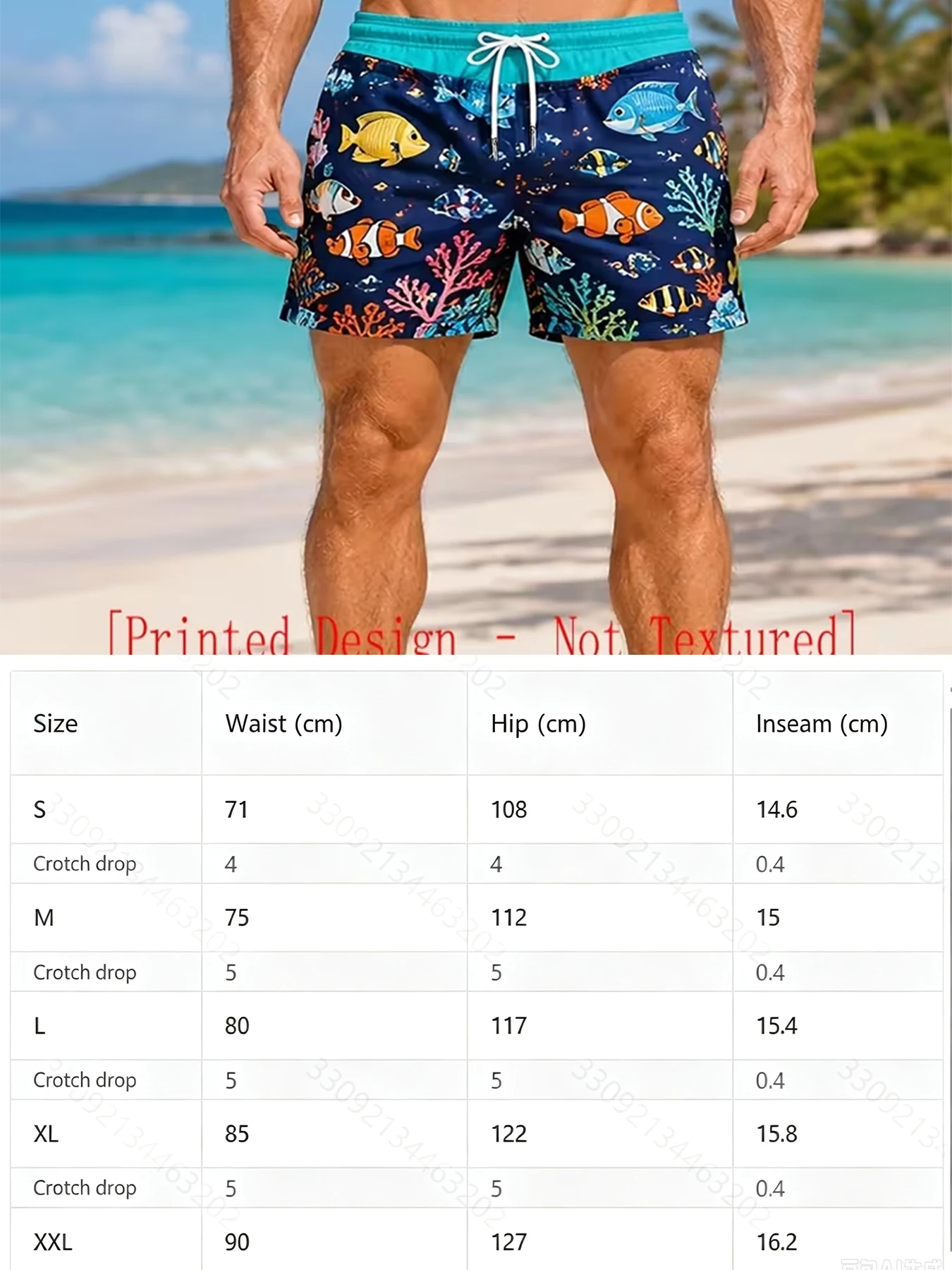 Lustige zweiteilige Boardshorts für Herren mit optischer Täuschung, Tanga-Print, Strandshorts, neuartige, urkomische Badehose für den Sommerurlaub – Detail 1
