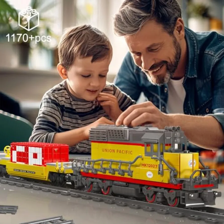 12027 MOC Technology Remote Controlled EMD SD402 Diesel Locomotive Railways Train Building Blocks Set 1170 Piece with Rail Deli