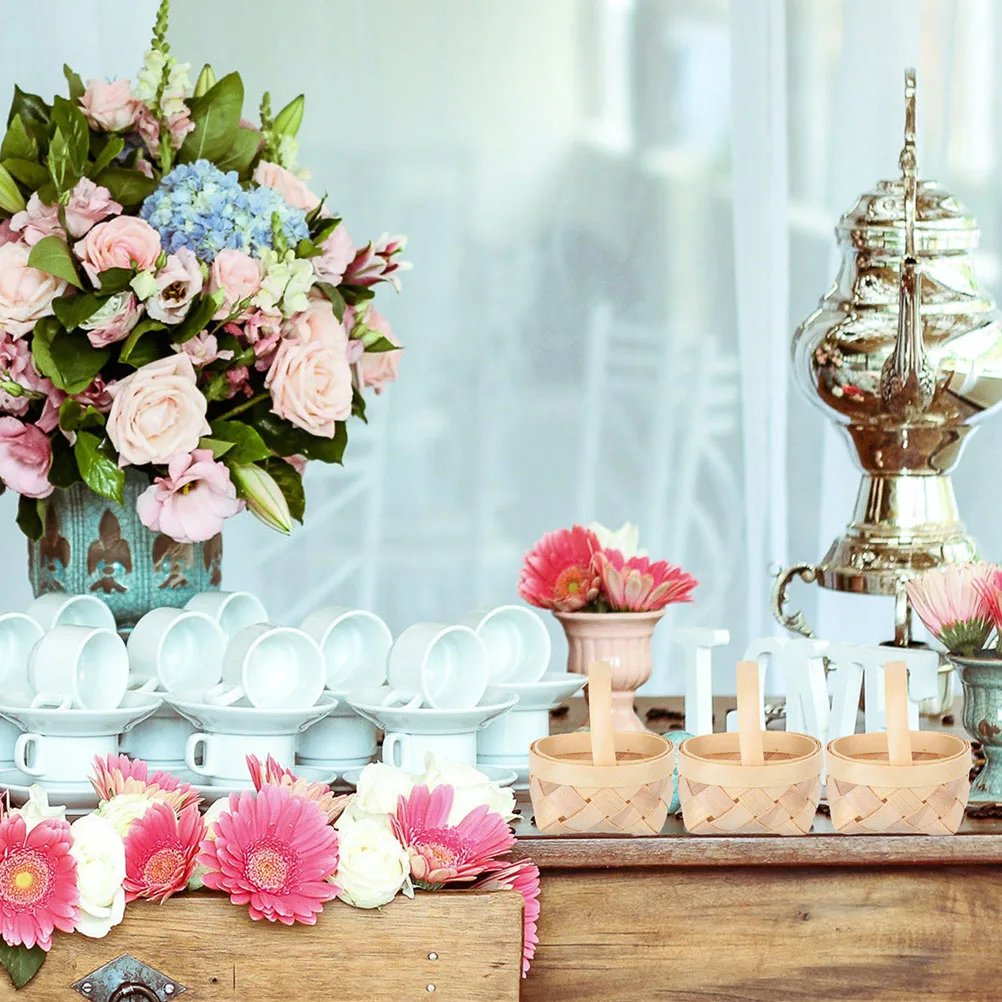 

2 Pcs Handheld Wedding Candy Basket Accessory Small Chest Freezer Baskets Woven Flower Girl Handle Gift Storage Picnic