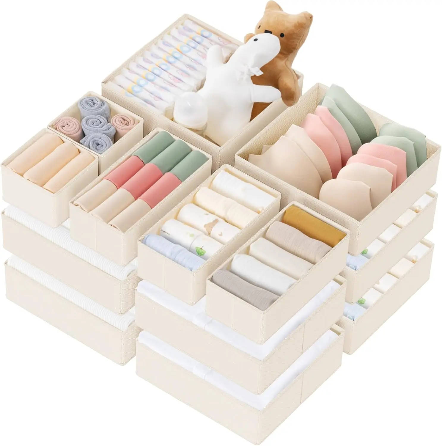

21 Pack Foldable Drawer Organizer for Baby Clothes, Underwear, Socks - Beige Storage Dividers