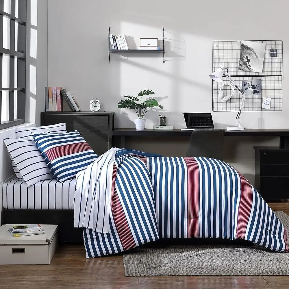 Twin/Twin XL Comforter Set, Reversible Ultra Soft Bedding with Matching Sham, Stripe Room Decor, College Dorm Room Essentials (K