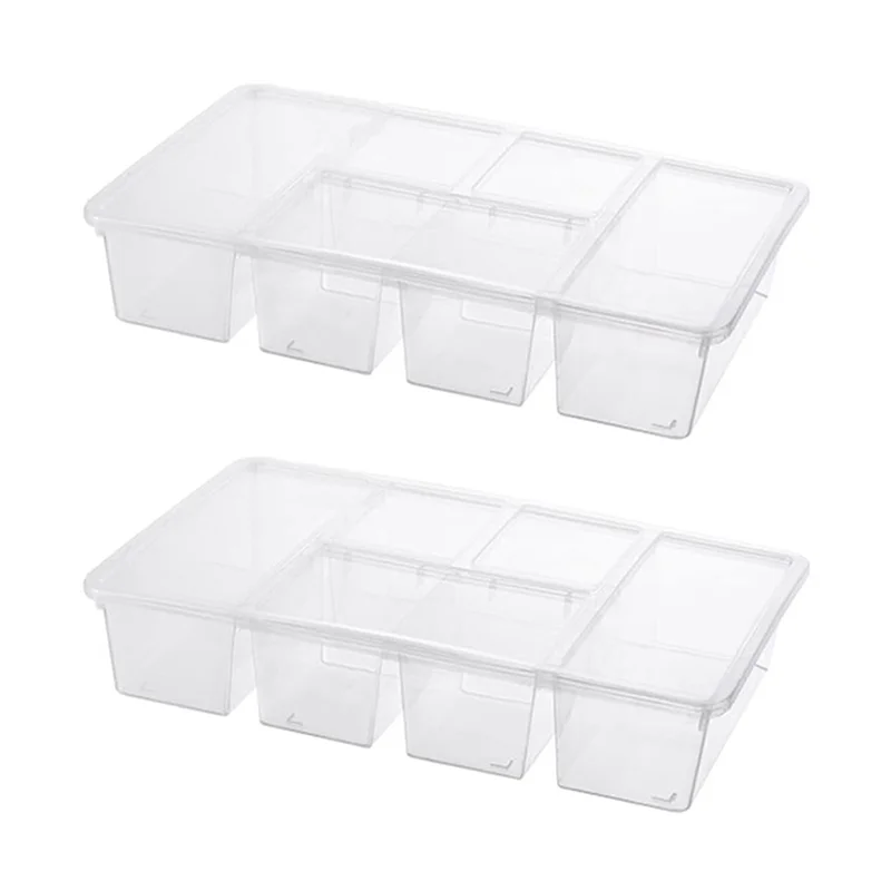 

YWDZ-2 Pack Разделенные подносы для овощей с крышками, коробки для закусок в холодильнике с отделениями, прозрачные коробки для хранения в холодильнике