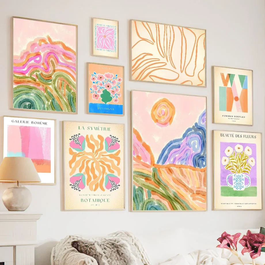 Watercolor Mountain Flower Leaves Geometry Wall Art Posters Prints Nordic Abstract Pictures Bedroom Decor Indoor Canvas Painting