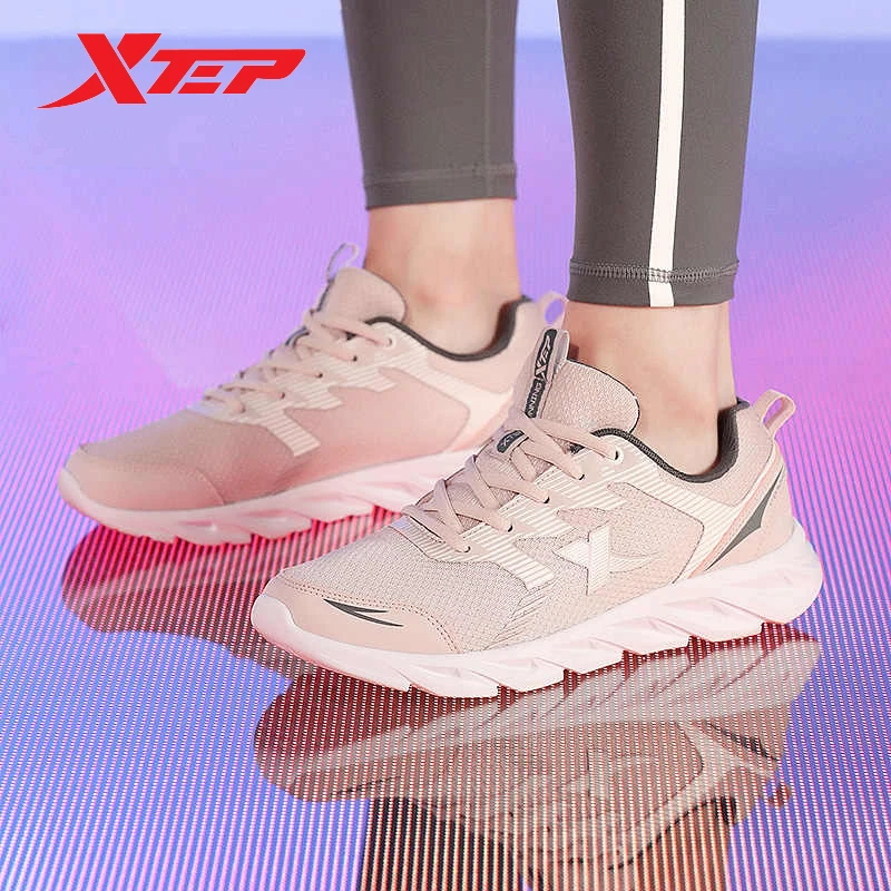 Xtep Running Shoes Non-Slip Soft Women's Sports Shoes Leather Upper Shock Absorption Female Sneakers For Women 879318110073