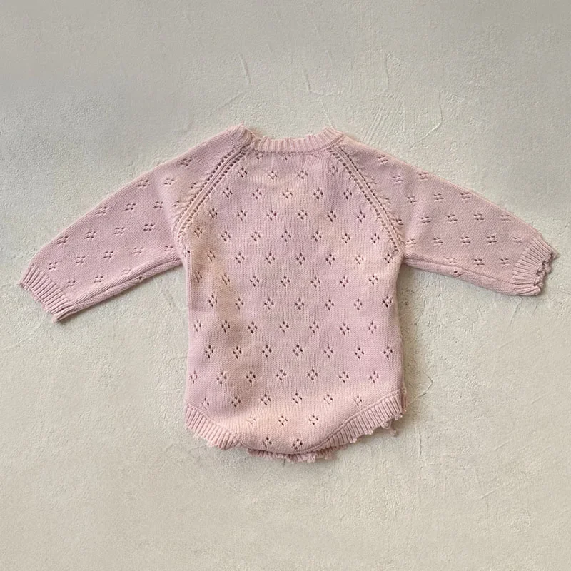 2024 New Autumn Winter Toddler Baby Girl Knitted Romper+Hat Long Sleeved Flower Embroidery Infant Baby Knitted Jumpsuit