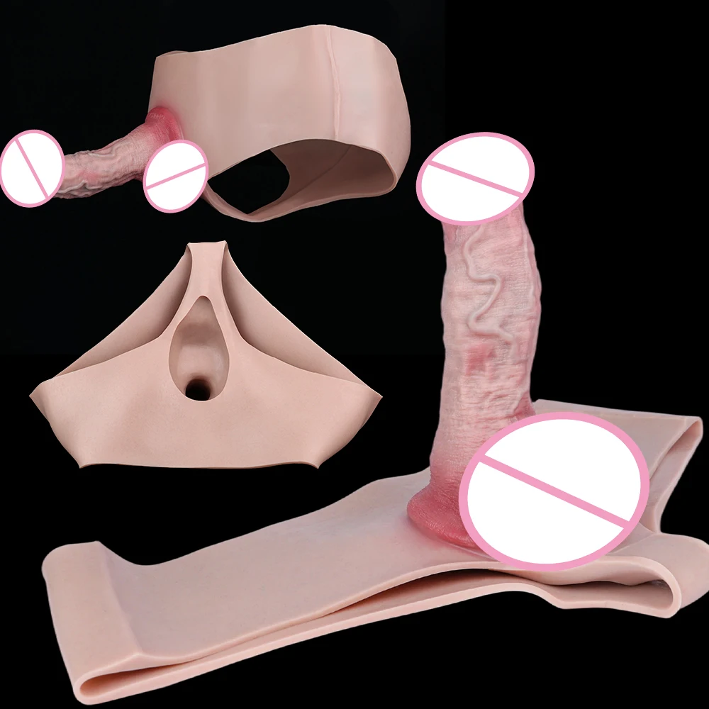 7.36in Hollow Lifelike Strap-on Dildo Panty,Protruding Veins Texture Realistic Penis Sleeve Enlargement Toys,Men/Couples Adult T 3