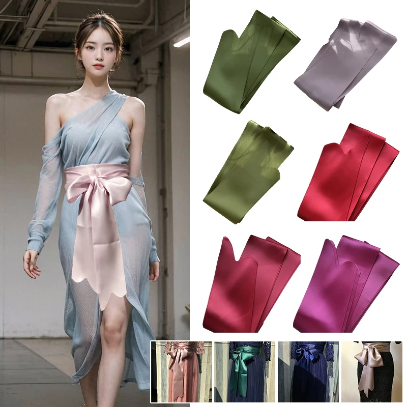

Атласный шелковистый однотонный тканевый пояс, китайские аксессуары Hanfu, платье, пояса, корсет, японский пояс на шнуровке Оби, лента, пояс