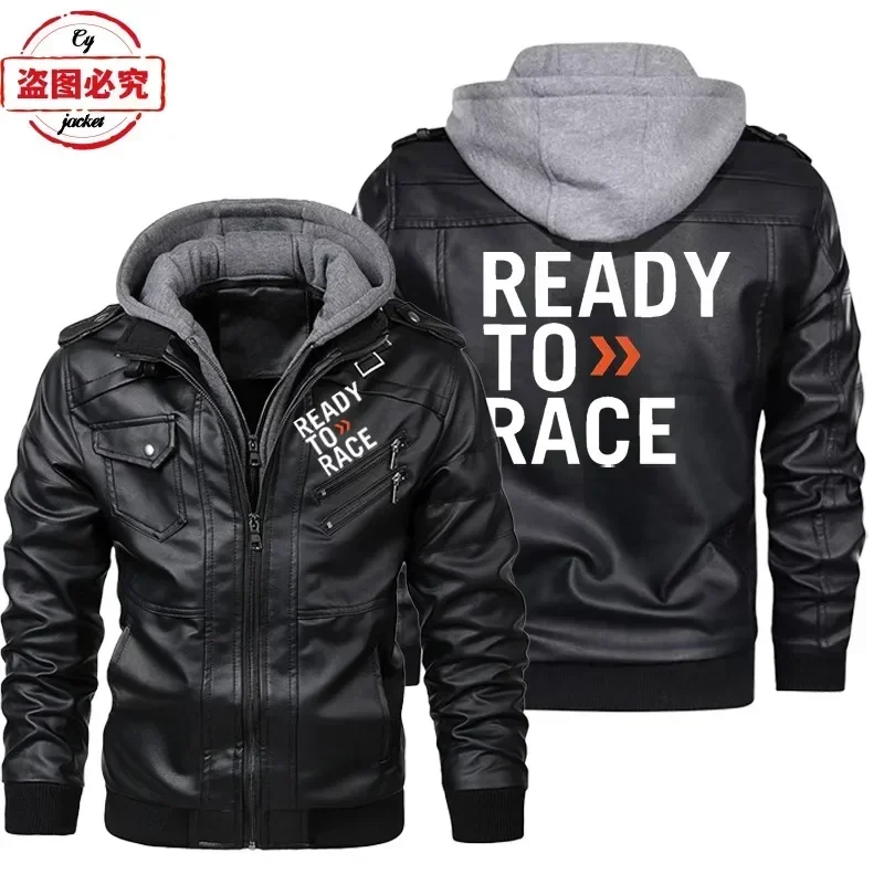 

Ready To Race Logo Printed Off-road Endurance Race Hooded Leather Jacket PU Leather Jacket Men's Cycling Suit Team Work Uniform