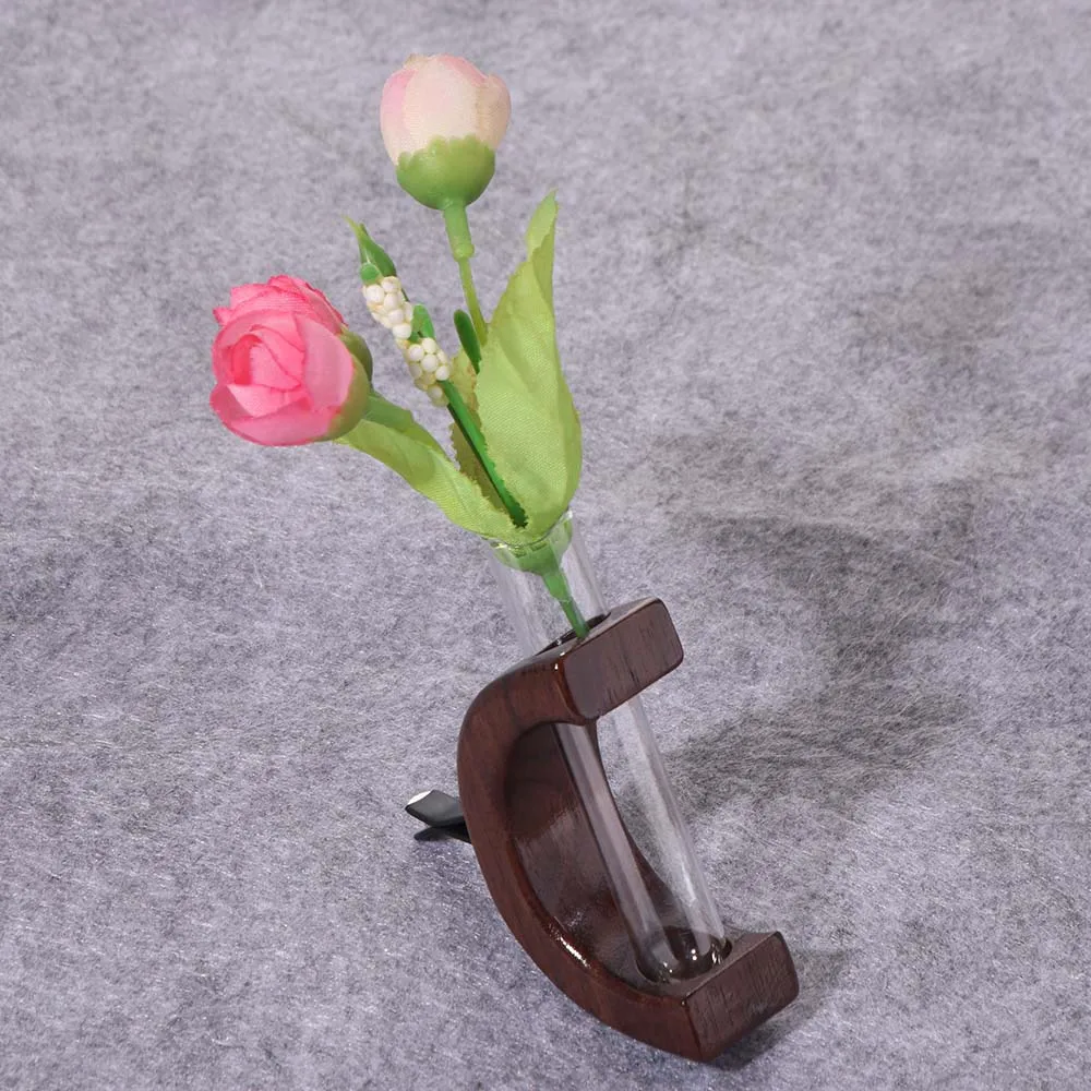 

Mini Car Flower Vase Clip Unique Creative DIY Flower Holder Multi-purpose Solid Wood Car Vent Decor Dashboard