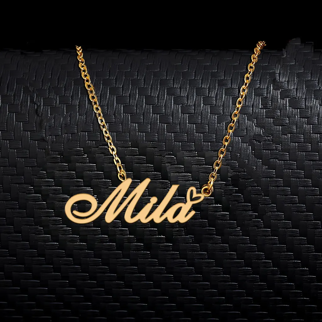 

AOLOSHOW Mila with Heart Pendant Name Necklace for Women Stainless Steel Gold Plated Mother's Day Gift