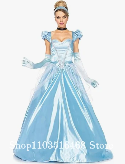 

Fairytale Princess Ball Dress Blue Silk Lace Square Neck Masquerade Halloween Cosplay Prom Dress Customised