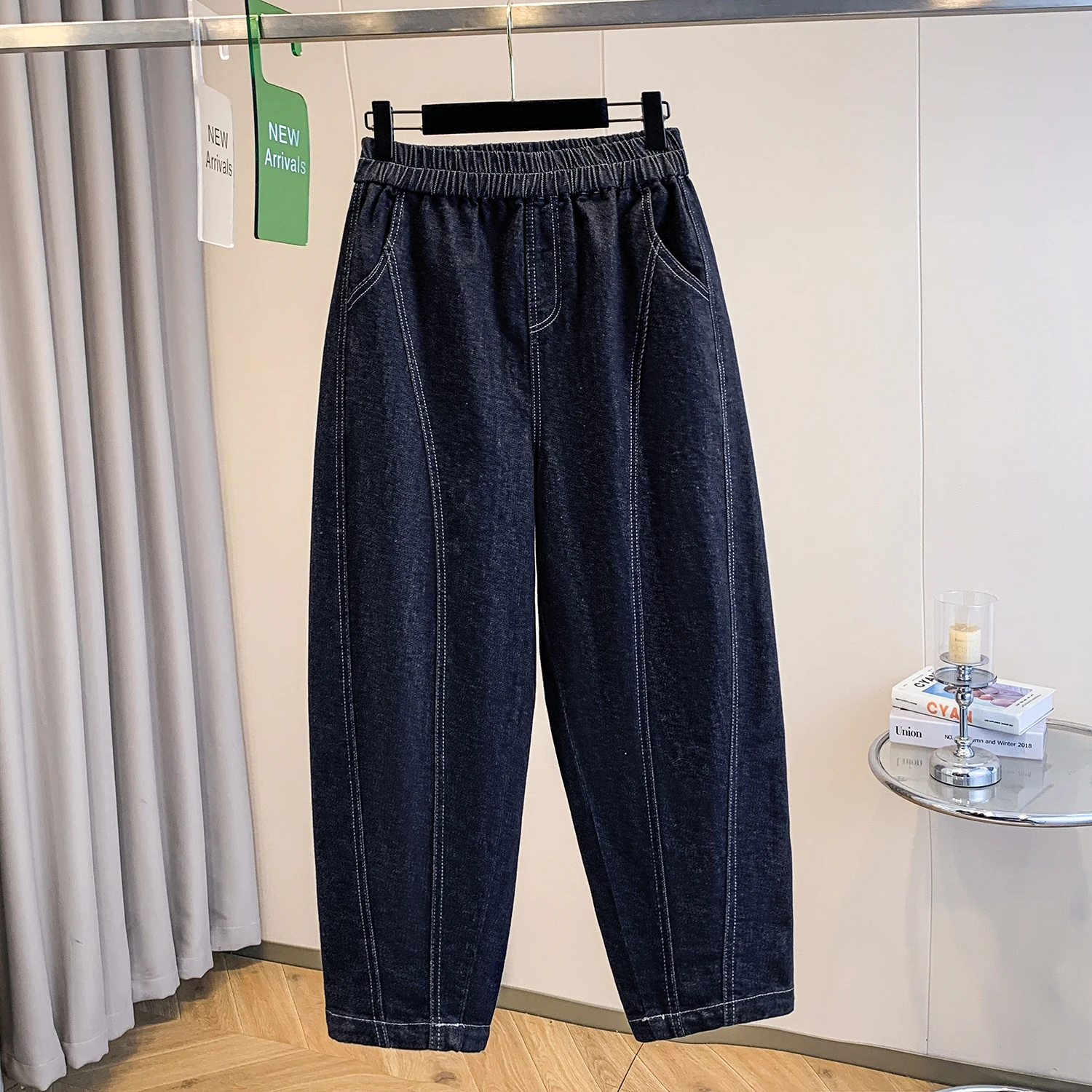 ハイウエストストレートレッグハーランデニムジーンズ、プラスサイズ女性向け、洋梨体型、レトロ、秋冬新作