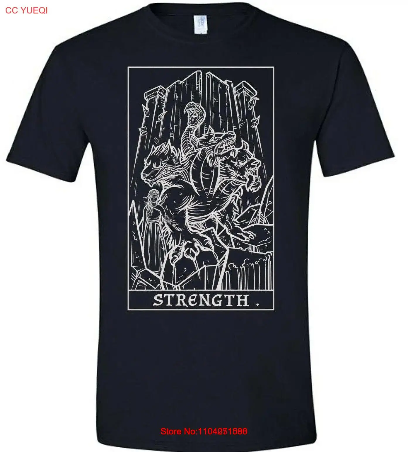 Strength Tarot Card Shirt Persephone & Cerberus Gothic Witch Pagan Wicca TShirt