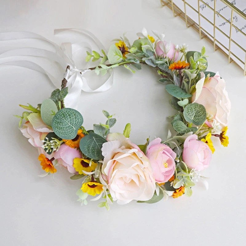 Flower Wreath Large Rose Hairband Bride Photo Shoot Tourist Seaside Headwear Garland