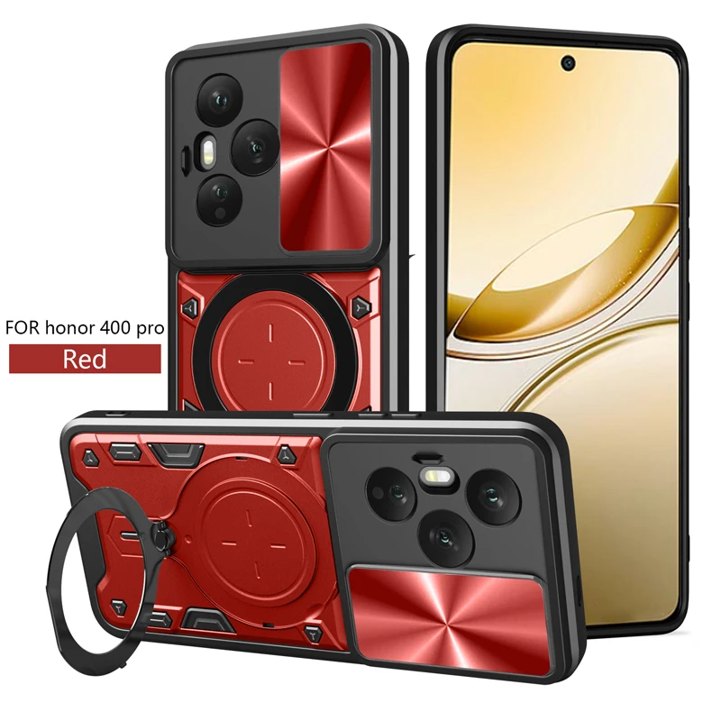 Für Honor 400 Pro Global Version Ohio Ohio ELVEV Magnetischer Anti-Drop-Ringständer 360-Grad-Drehung Hard PC TPU-Schutzhülle