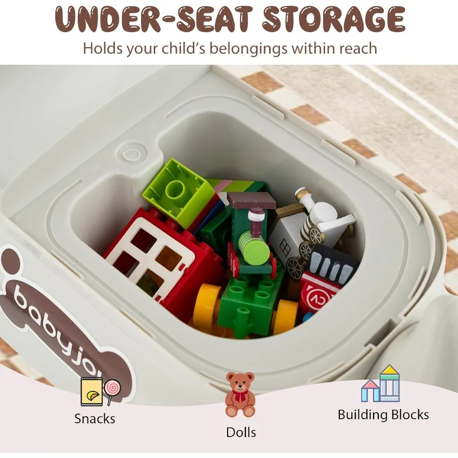 Spielzeug zum Aufsitzen für Kleinkinder, Fuß-zu-Boden-Schiebewagen mit Stauraum unter dem Sitz, Lichter, Musik und Hupe, 4 Universalräder, Kinderreiten