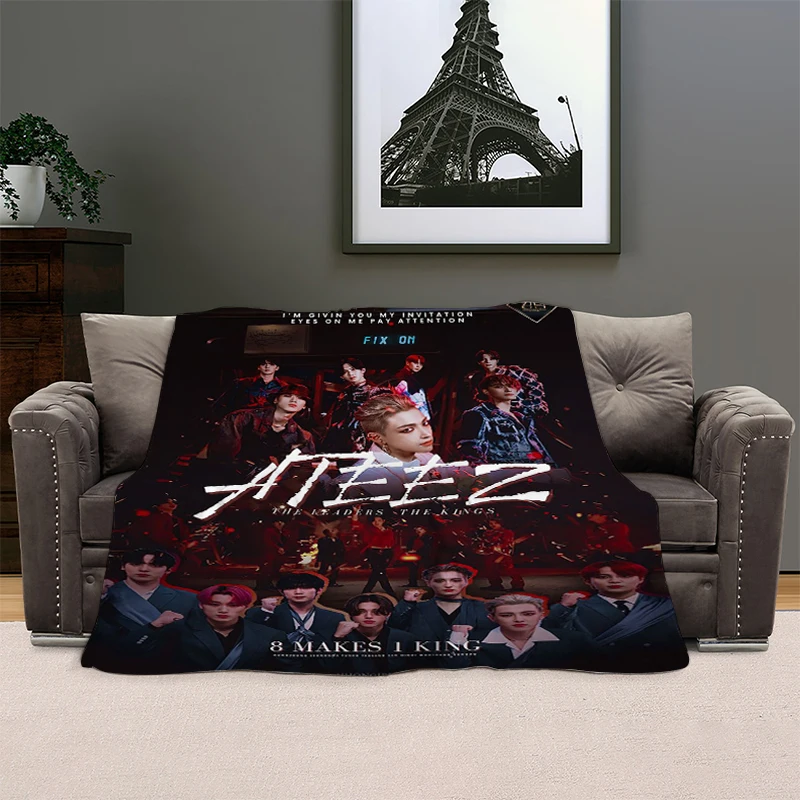 

Sofa Blankets for Winter B-Ateez Kpop Bed Throws Microfiber Bedding Warm Fleece Camping Custom Fluffy Soft Blankets King Size