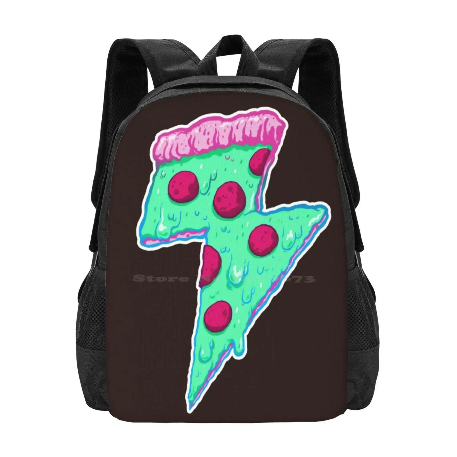 Thunder Neon Pizza Hot Sale Backpack Fashion Bags Pizza Fast Food Cheese Cheesy Neon Glowing Rad 90s 80s Retro Trippy Thunder