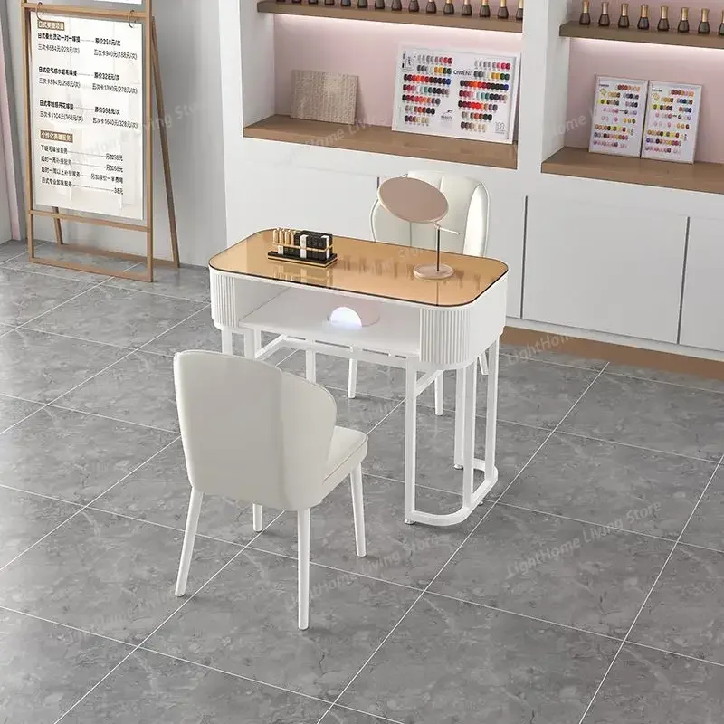 

White Manicure Desk and Chair Set Professional Nail Workstation Japanese Minimalist Salon Furniture Home Beauty