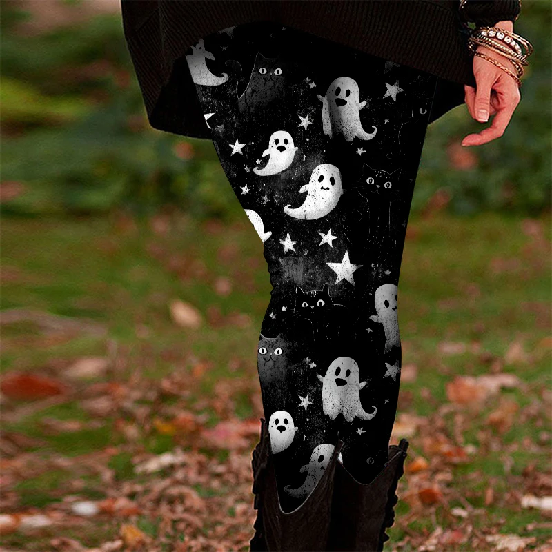 Halloween Theme Casual Leggings For Women 3D Printed Bats Spider Web Graphic Yoga Pants Fashion Gothic Y2k Women's Elastic Pant