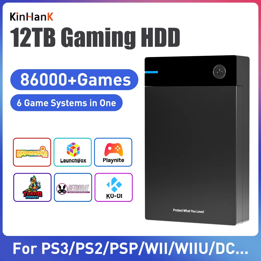 وحدة تحكم فائقة 12 تيرابايت للألعاب HDD مع صندوق إطلاق Hyperspin Retrobat Playnite مع 86000+ ألعاب فيديو ريترو لـ PS3/PS2/PS/WII/WIIU