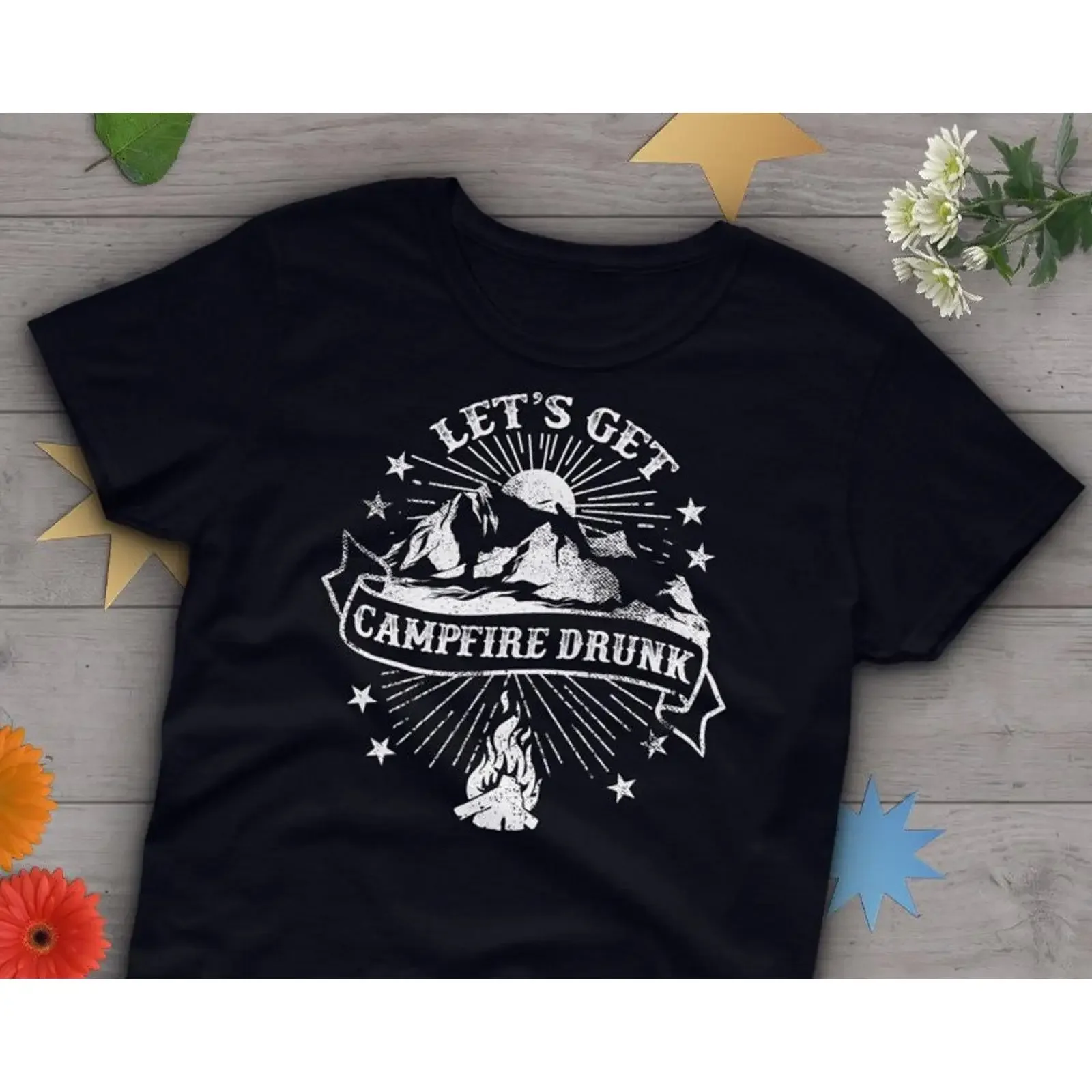 Let's Get Campfire Drunk Camping T Shirt for Funny Hiking Backpacking Outdoor Travel Wanderlust Summer vintage Washed Slightly