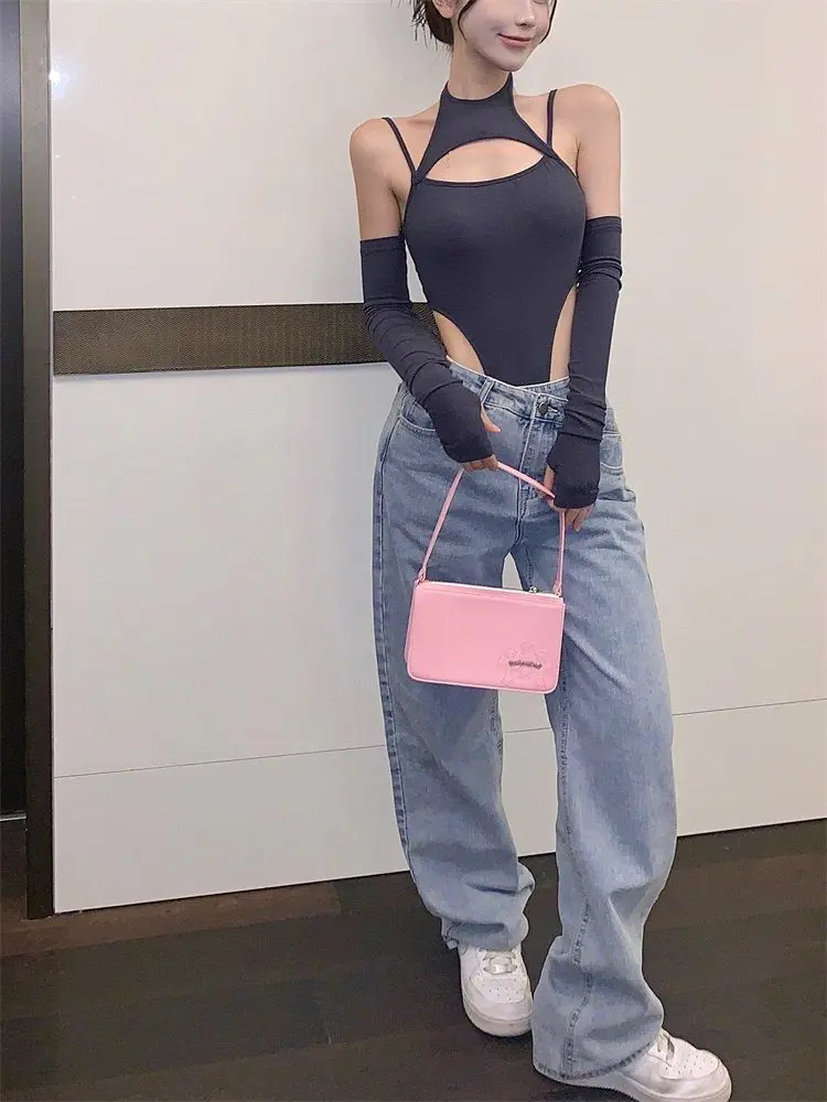 Y2K Sexy Camisole Women\'s Backless Hollow Out Irregular Bodysuits Top Summer New Fashion Solid Color Shirt Body Tops Jumpsuit