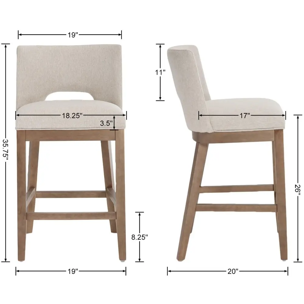 

Bar Stools Set of 4, 26 Counter Height Barstools, Linen holstered Barstools with Open Back for Kitchen Island Breakfast Bar H