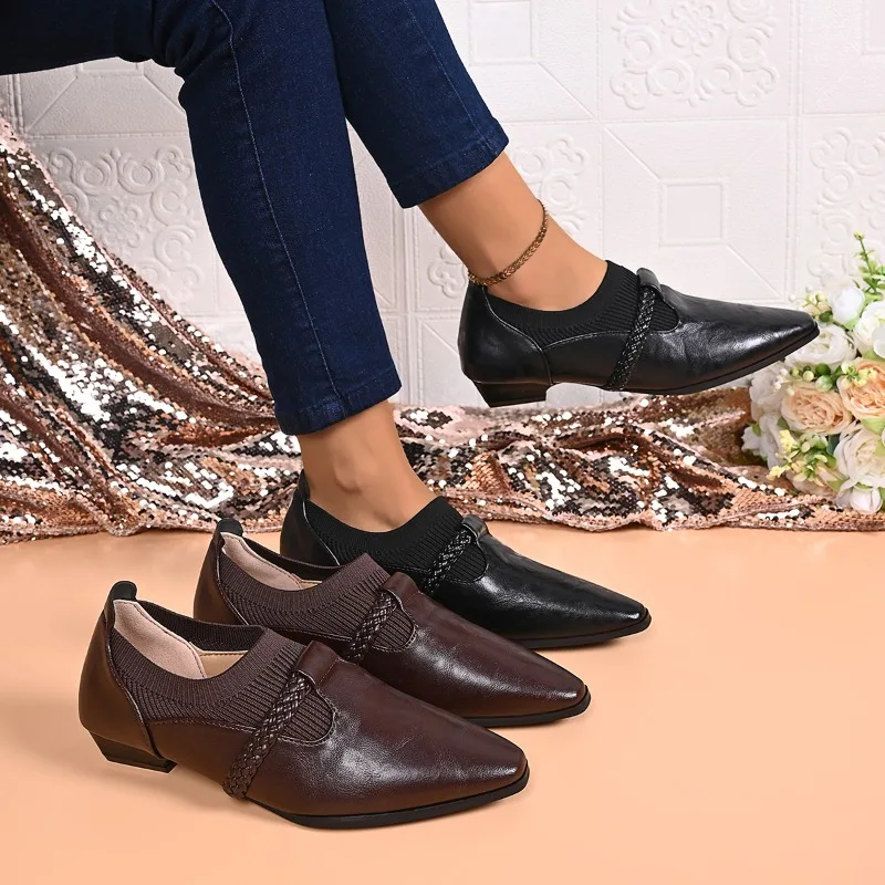 

Spring Autumn New Women's Single Shoes Fashion Comfortable Deep Mouth Low Heels Pointed Toe Loafers Chunky Heels Women Shoes