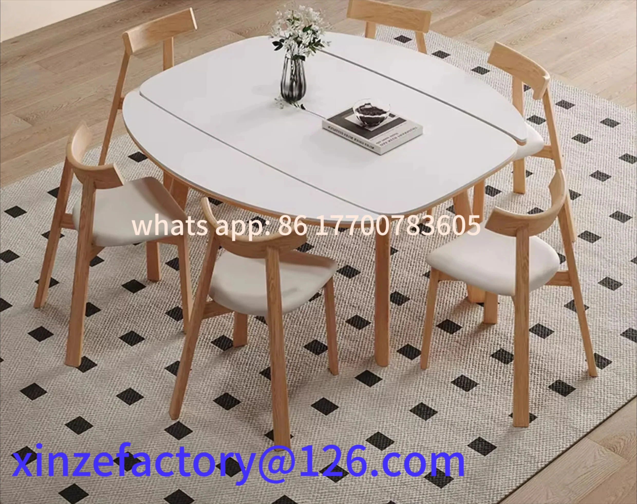 

Customizable ZMLtelescopic rock slab solid wood dining table folding variable circle modern simple square and round dual-purpose
