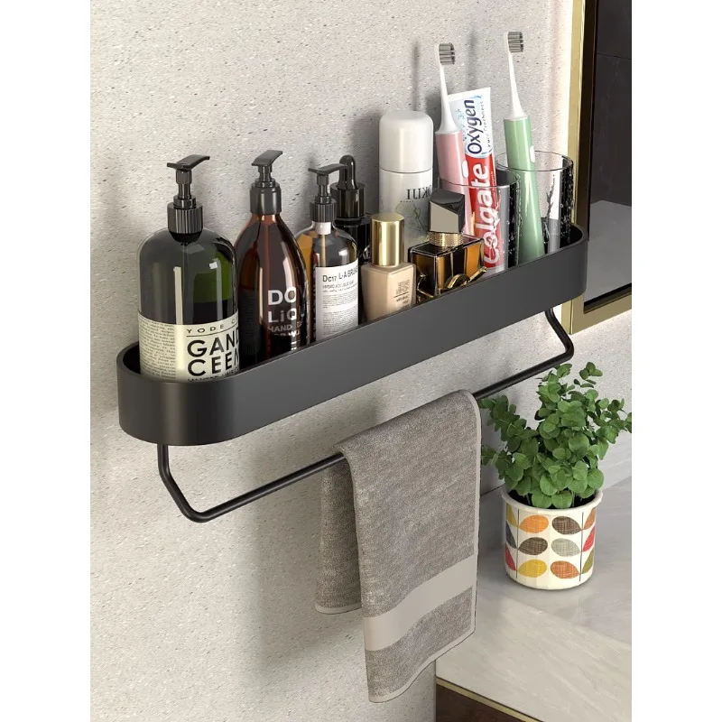 Perforated free bathroom storage rack, wall mounted bathroom, bathroom, space aluminum washstand, tray, toilet storage rack